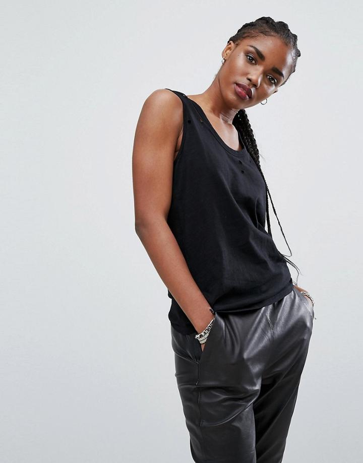 New Look Nibbled Tank Top - Black