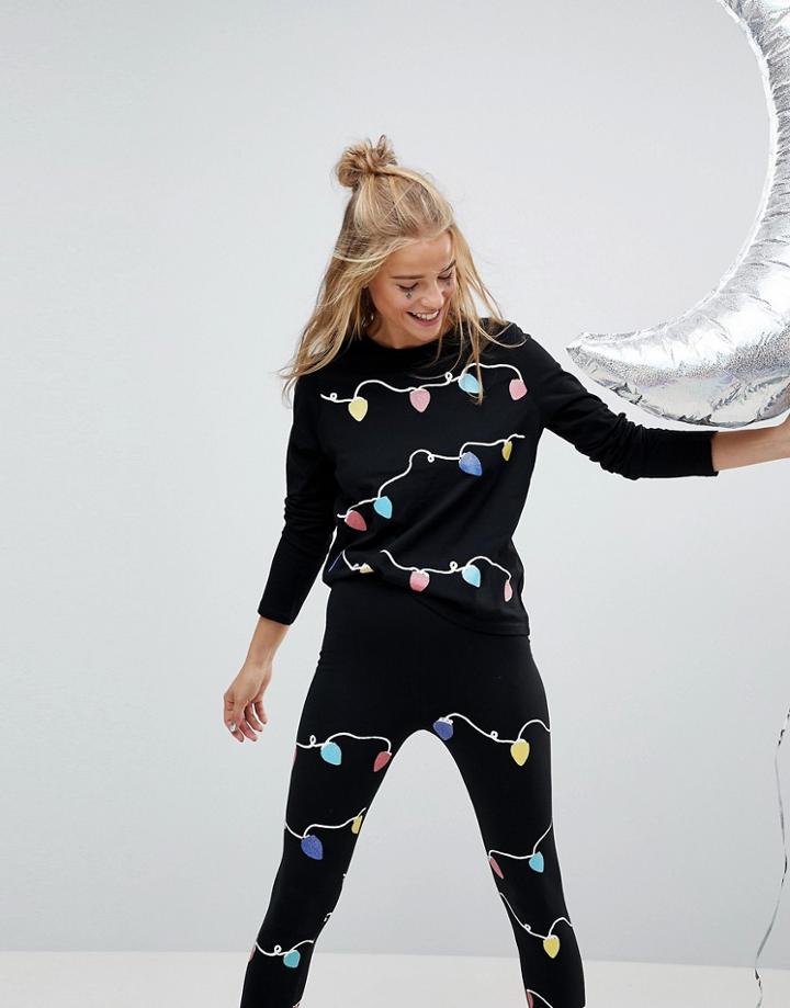 Asos Holidays T-shirt With Holidays Lights - Black