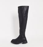 Yours Chunky Knee High Flat Boots In Black