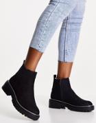 New Look Gold Trim Flat Chunky Chelsea Boot In Black