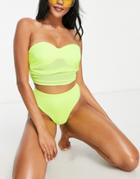 Asyou Mesh High Rise Bikini Bottom In Acid Yellow