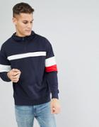 Only & Sons Hoodie With Half Zip And Color Blocking - Navy