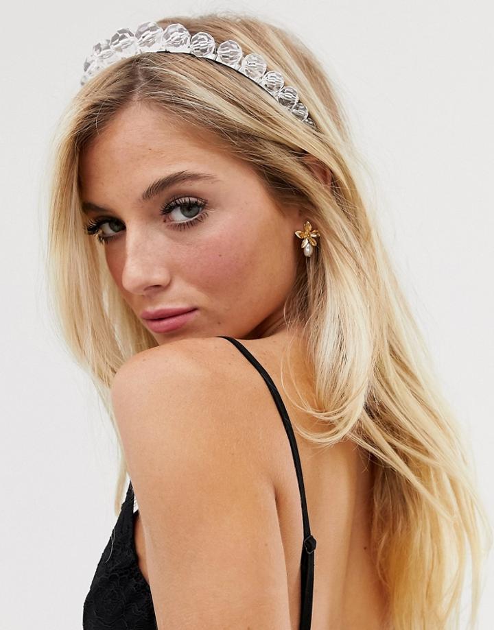 Asos Design Headband With Clear Resin Beads - Clear