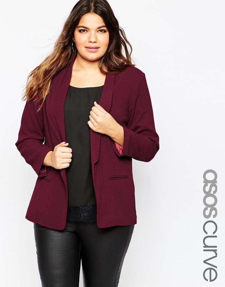 Asos Curve Blazer In Crepe With Slim Lapel - Claret