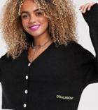 Collusion Cropped Cardigan With Embroidery In Black