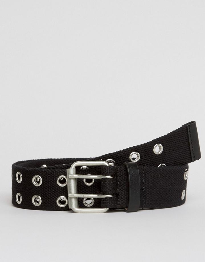 Asos Slim Black Woven Belt With Eyelets - Black