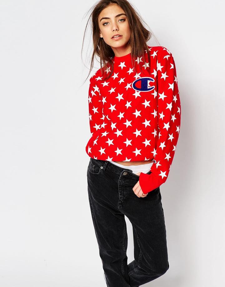 Champion Oversized Boyfriend Sweatshirt In All Over Star Print - Red