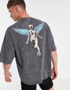 Asos Design Oversized T-shirt With Nirvana Print In Charcoal-grey