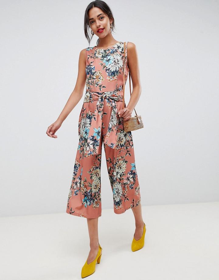 Vila Floral Tie Waist Jumpsuit - Multi