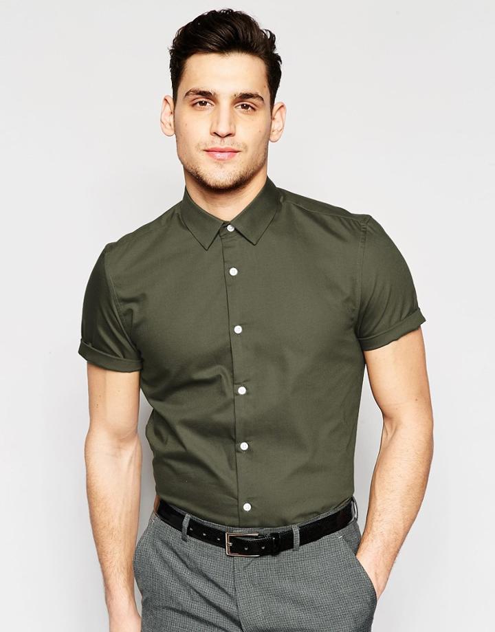 Asos Smart Oxford Shirt In Khaki In Regular Fit - Khaki