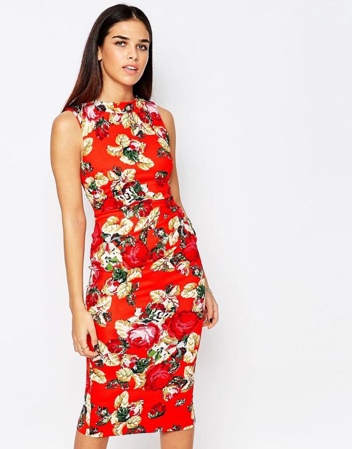 Vesper Violet Printed Midi Dress - Red