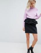 Asos Denim Skirt In Washed Black With Peplum - Black