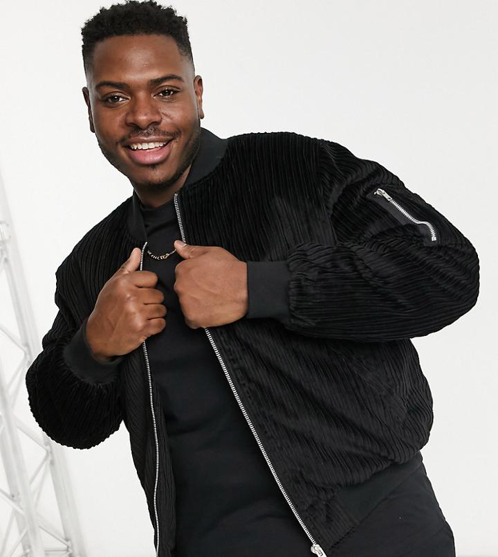 Asos Design Plus Oversized Bomber Jacket With Ma1 Pocket In Black Corduroy
