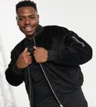 Asos Design Plus Oversized Bomber Jacket With Ma1 Pocket In Black Corduroy