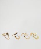 Asos Pack Of 4 Solid Shapes And Stone Rings - Gold