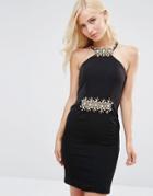 Forever Unique Marilyn Dress With Embellished Neck And Waist - Black
