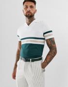 Asos Design Polo Shirt With Revere Collar With Contrast Body Panels In Green
