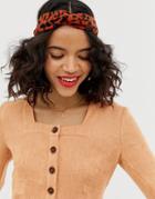 Asos Design Headband With Twist Front In Animal Print In Rust - Red