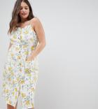 Asos Design Curve Button Through Linen Midi Sundress In Floral Print-multi