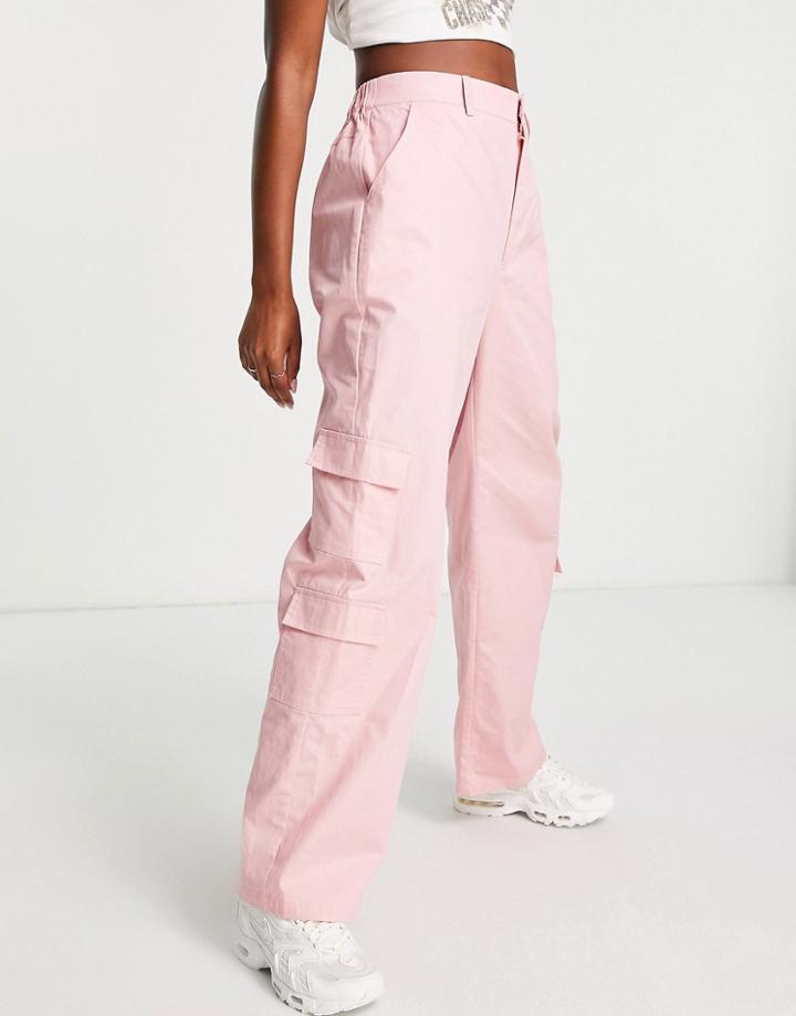 Daisy Street Relaxed Y2k Cargo Pants In Baby Pink