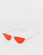 Asos Design Metal Cat Eye Sunglasses In Gold With Red Lens - Gold