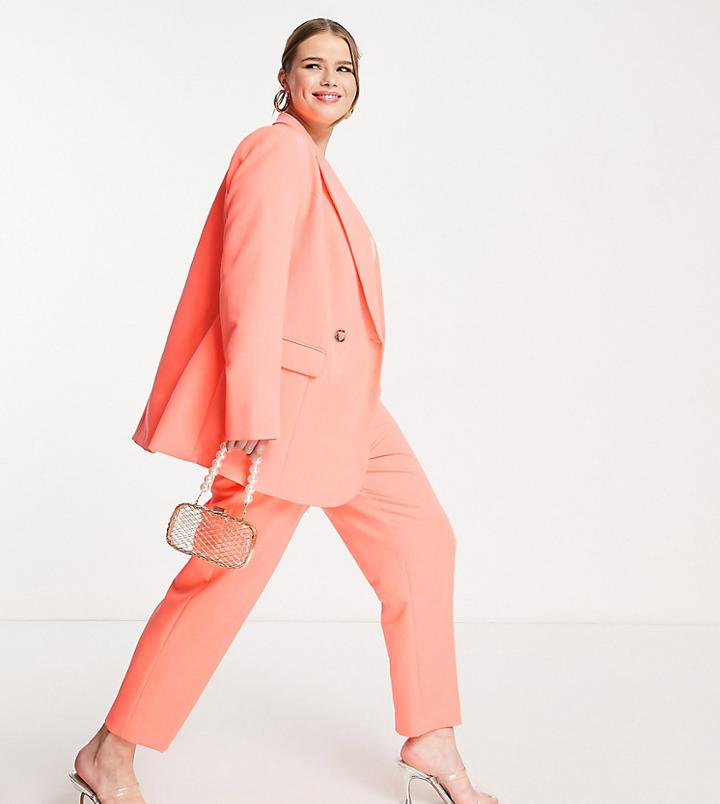 River Island Plus Slim Cigarette Pants In Coral - Part Of A Set-orange