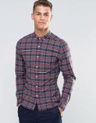 Asos Skinny Shirt With Plaid Check In Long Sleeve - Navy
