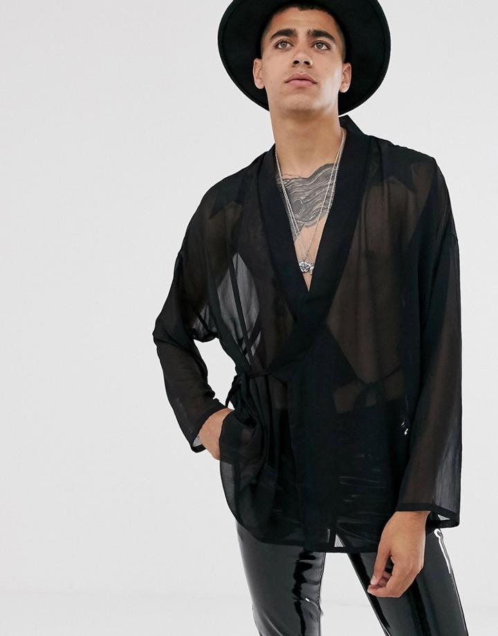 Heart & Dagger Sheer Kimono In Black - Black