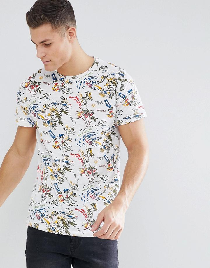Bellfield T-shirt With Hawaiian Print - White