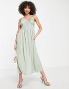 Parallel Lines Soft Maxi Dress With Ruched Bust In Green