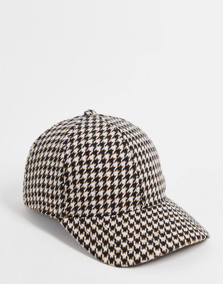 Topman Puppytooth Check Cap In Mono-white
