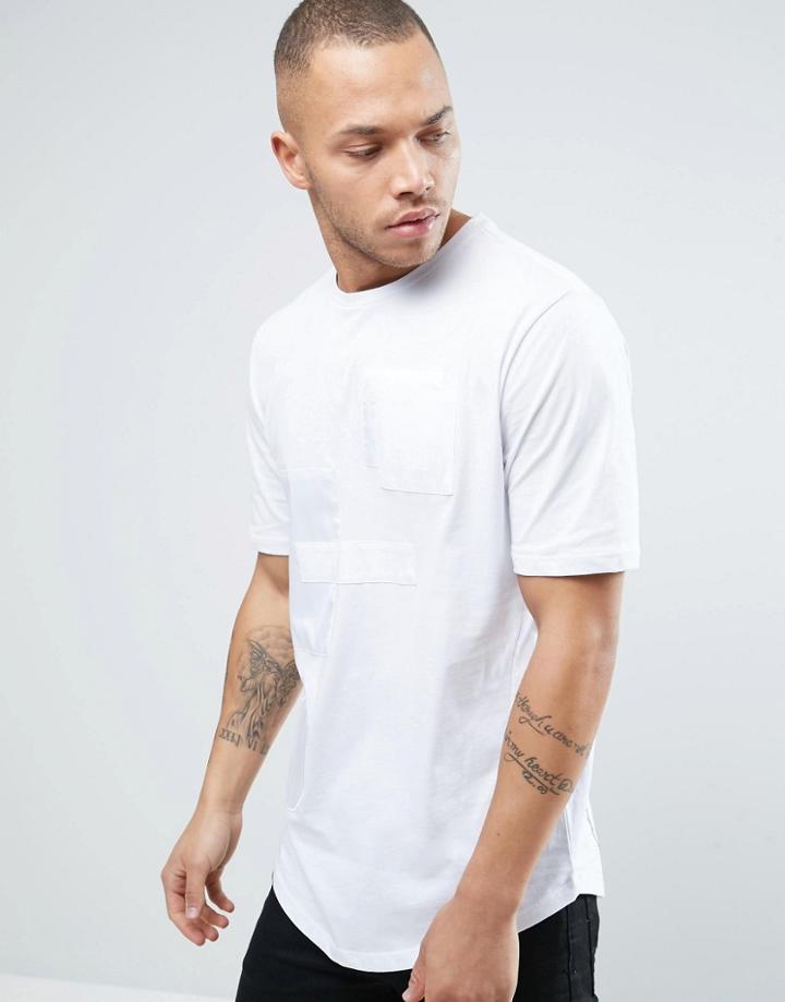 Religion Longline T-shirt With Absract Silk Patch Detail - White