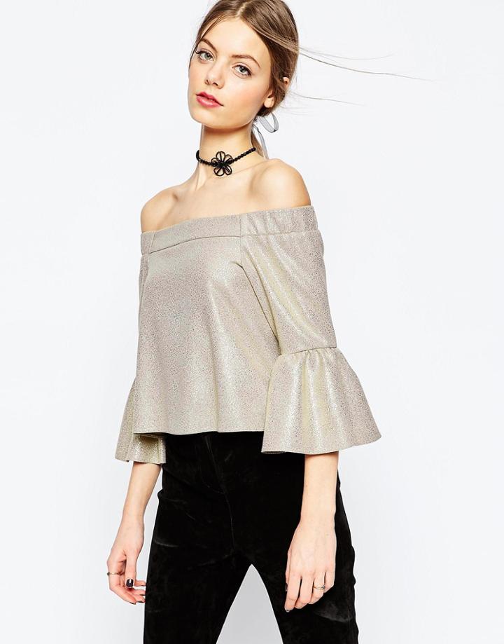 Asos Gold Metallic Structured Off Shoulder Top - Gold