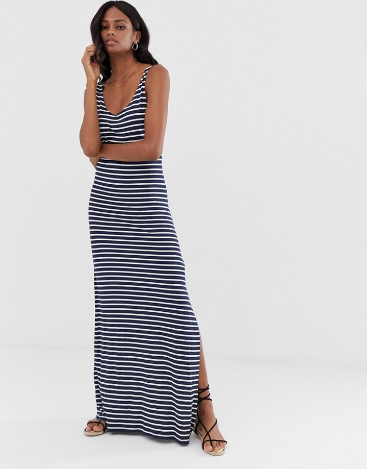 Vila Maxi Dress In Navy Stripe - Multi