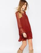 Asos Embroidered Folk Swing Dress - Orange