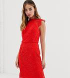 Chi Chi London Petite Scallop Lace Pencil Dress In Red - Red