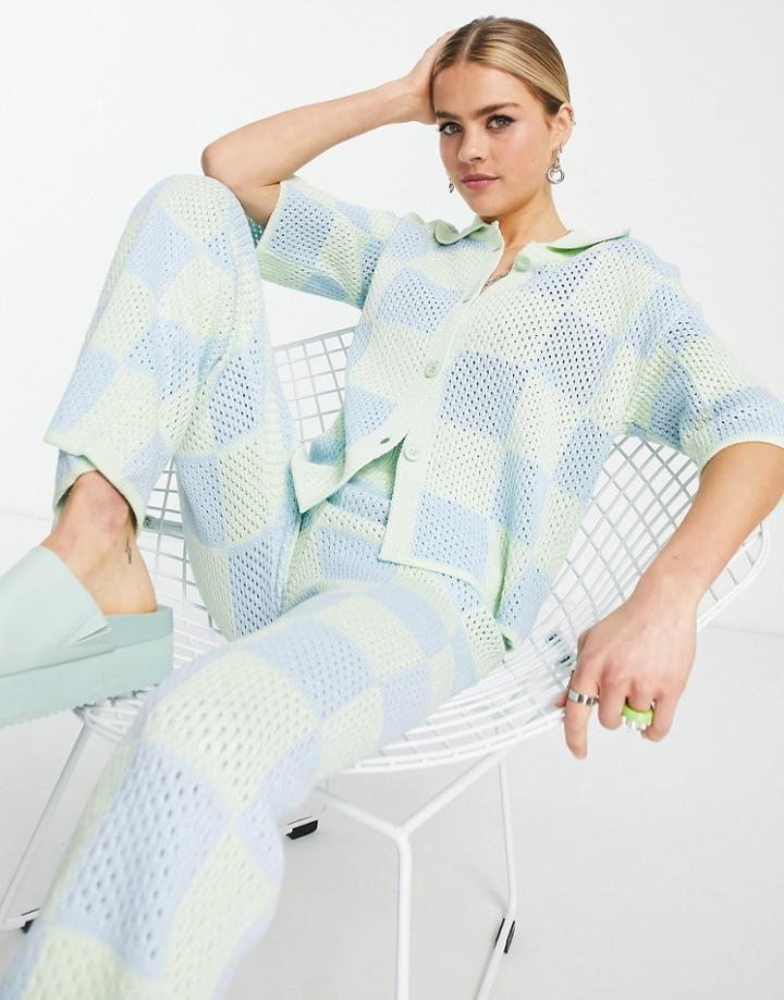 Asos Design Open Stitch Shirt In Checkerboard Pattern - Part Of A Set-multi