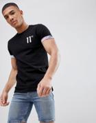 11 Degrees Muscle T-shirt In Black With Floral Rolled Sleeves - Black