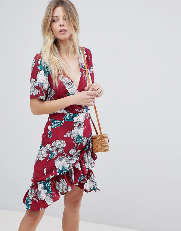 Vila Floral Ruffle Wrap Dress - Multi