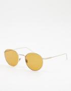 Lacoste Round Lens Sunglasses In Gold Tone