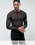 Asos Tall Longline Muscle Long Sleeve T-shirt In Mesh - Black
