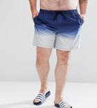 Asos Plus Swim Shorts In Navy & Gray Ombre Design Mid Length - Multi