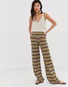 River Island Knitted Wide Leg Pants In Zig Zag Print