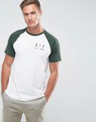 Abercrombie & Fitch Slim Fit T-shirt Raglan Baseball Print Logo In White With Green - White