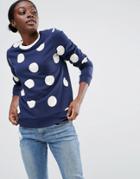 Asos Sweatshirt In Polka Dot With Contrast Tipping - Multi