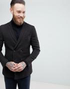 Asos Skinny Double Breasted Texture Blazer In Brown Wool Mix - Brown