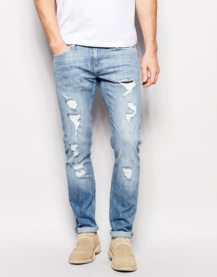 Lee Luke Skinny Jeans Stretch Blue Trash Distressed Light Wash - Blue Trash