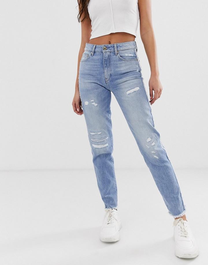 G-star 3301 Fringe High Waisted Crop Jeans - Blue