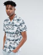 Only & Sons Printed Short Sleeve Shirt With Revere Collar - White