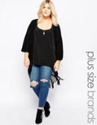 Brave Soul Plus 3/4 Sleeve Cardigan With Tassel Detail - Black